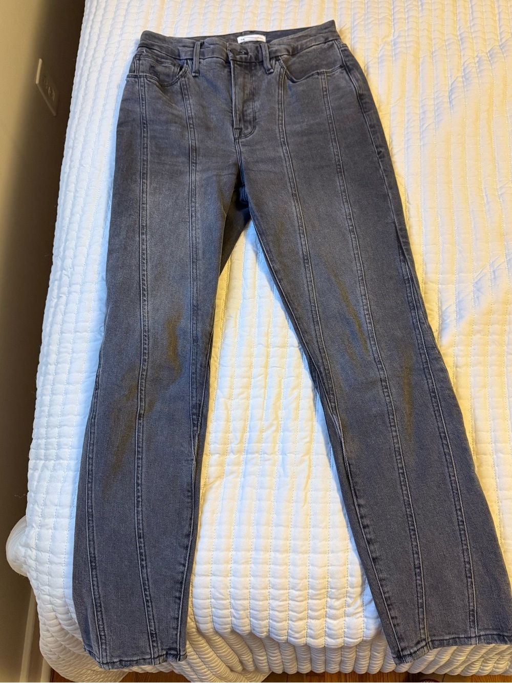Good American Straight-Leg Gray Panel Seam Jeans